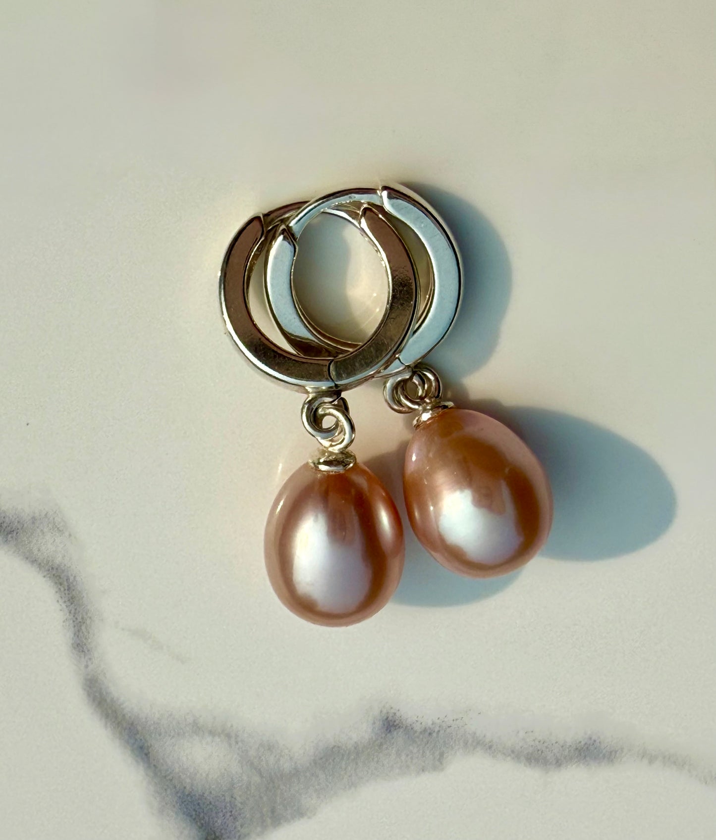 Pink Pearl Drop Huggie