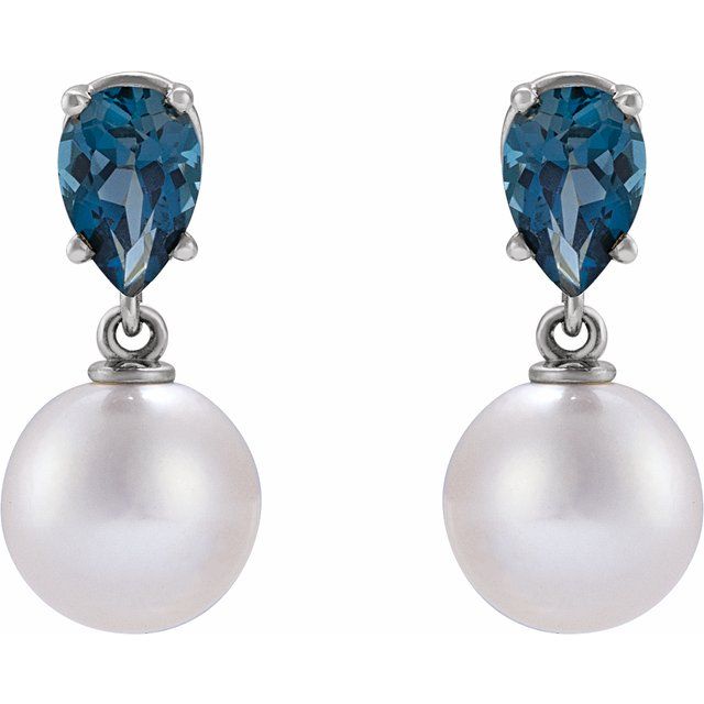 14k yellow gold Mademoiselle pearl drop earrings — angled view