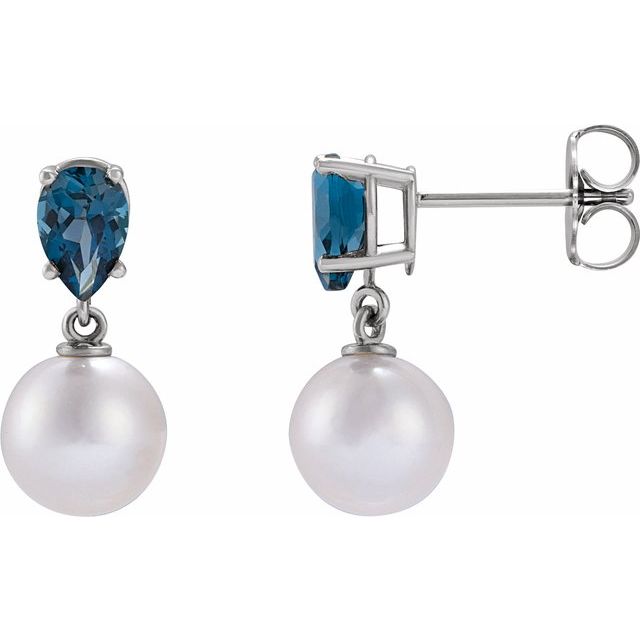 Mademoiselle pearl drop earrings in multiple metals — lifestyle styled