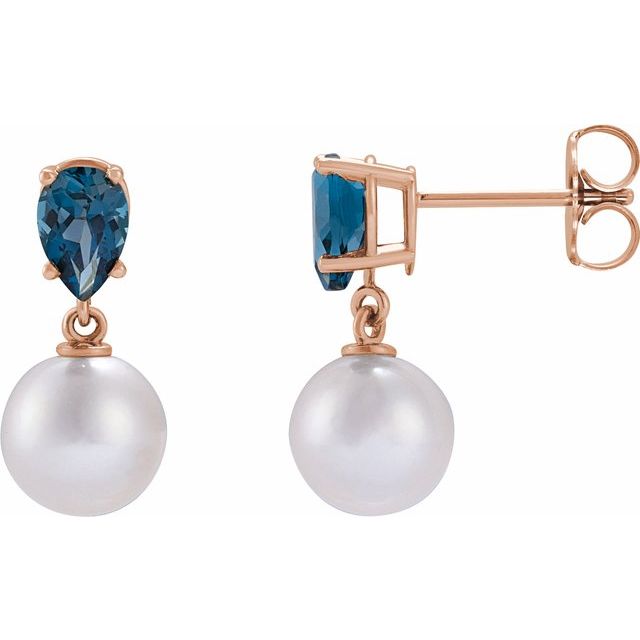 14k rose gold Mademoiselle pearl drop earrings — front view