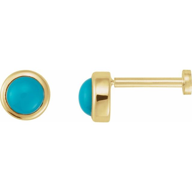 14k yellow gold turquoise bezel press-fit stud earrings — front view