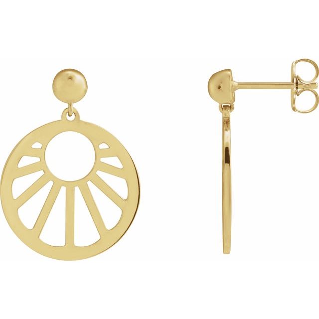 14k yellow gold sunrise earrings — alternate view