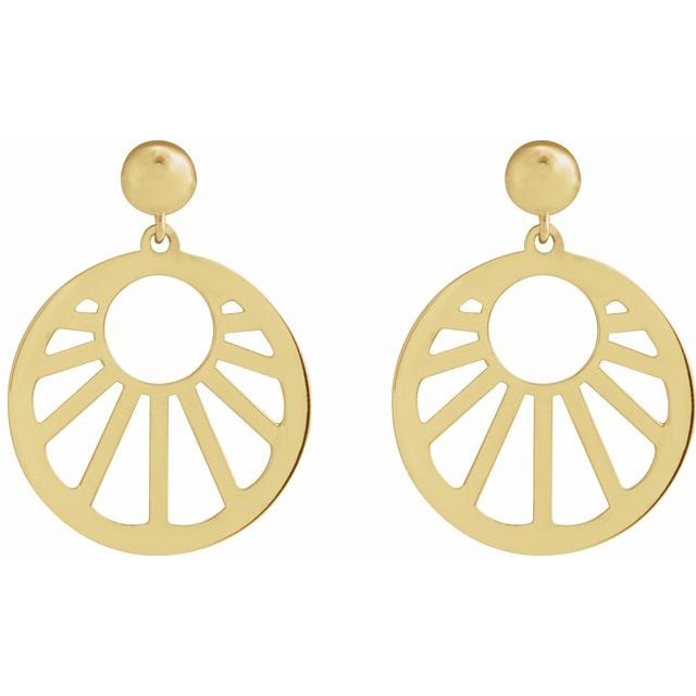 14k yellow gold sunrise stud earrings — front view
