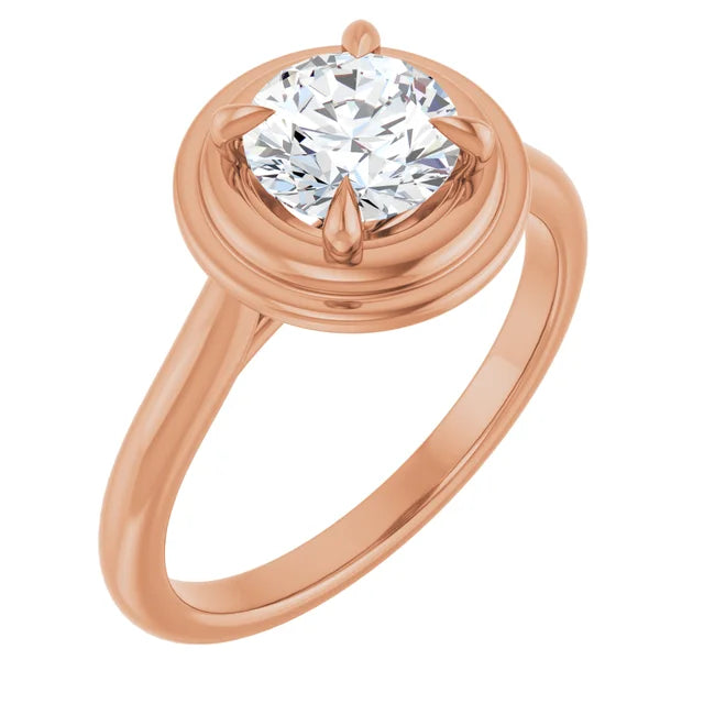 14k yellow gold cathedral ring with lab grown diamond — detail view