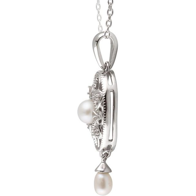 Sterling silver Mademoiselle filigree pearl necklace — alternate view