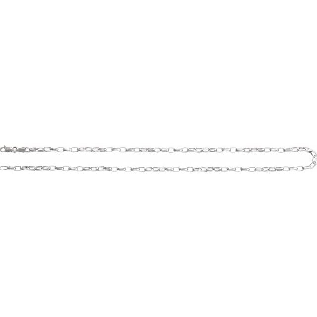 Sterling silver puffed oval cable chain — flat layout