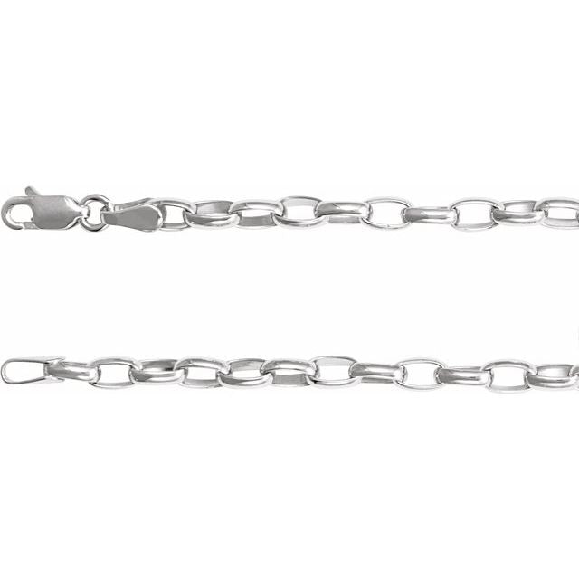 Sterling silver puffed oval cable chain bracelet — close-up