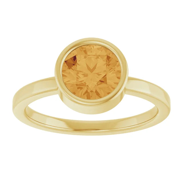 14k yellow gold citrine bezel ring — top view