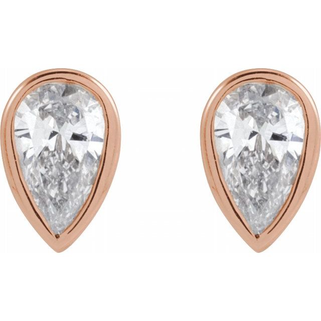 14k yellow gold pear bezel press-fit lab grown diamond stud earrings — side view