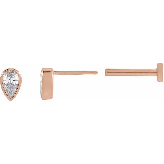 14k yellow gold pear bezel press-fit lab grown diamond stud earrings — front view