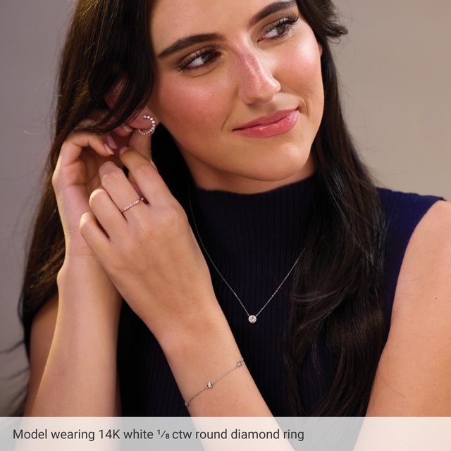 14k yellow gold petite diamond band — lifestyle view