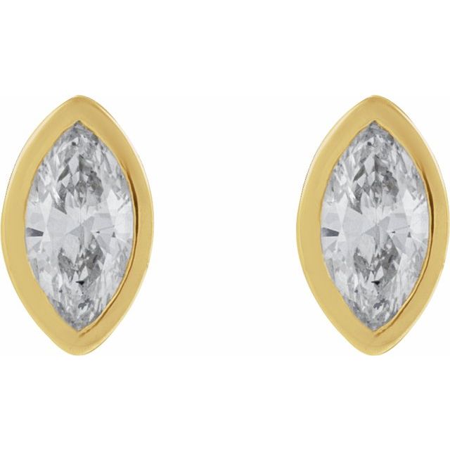 14k yellow gold marquise press-fit stud earrings — side view