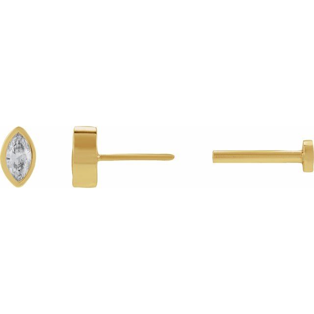 14k yellow gold marquise press-fit stud earrings — close-up