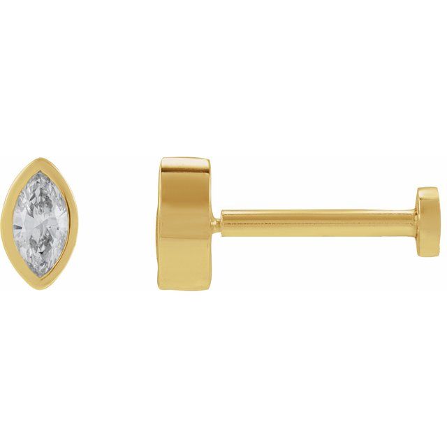 14k yellow gold marquise press-fit stud earrings — front view
