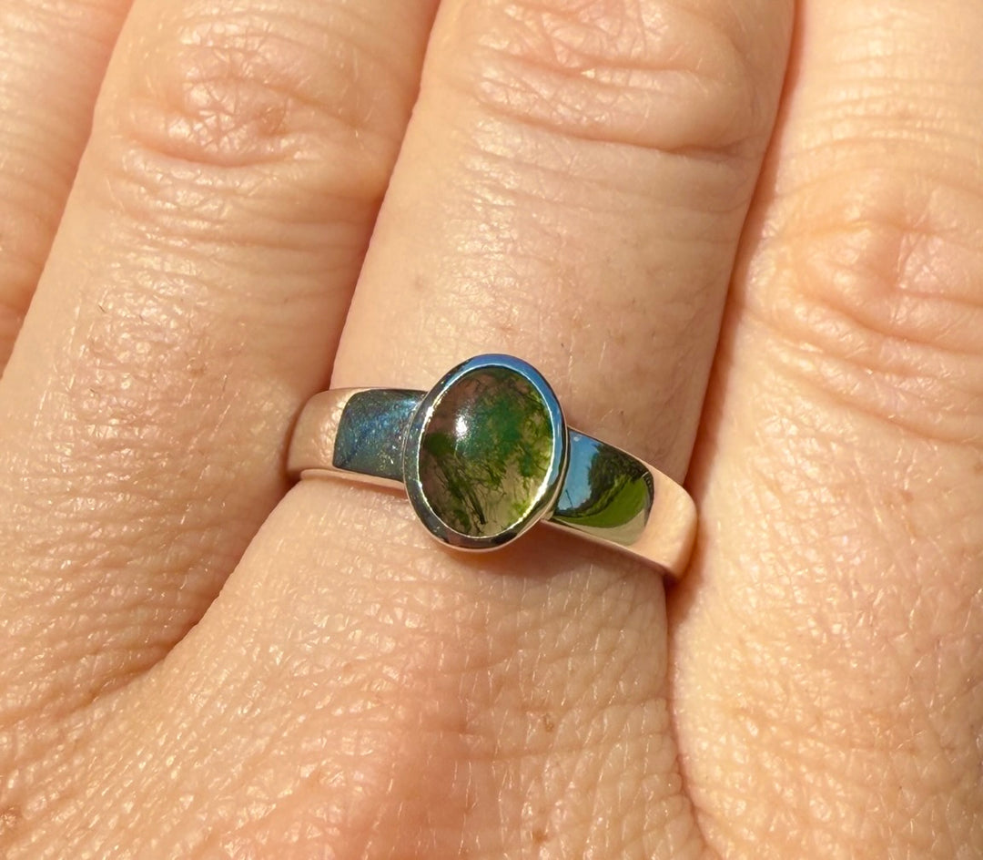 Low-Profile Moss Agate Ring