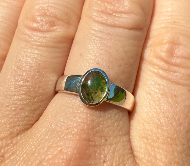 Low-Profile Moss Agate Ring