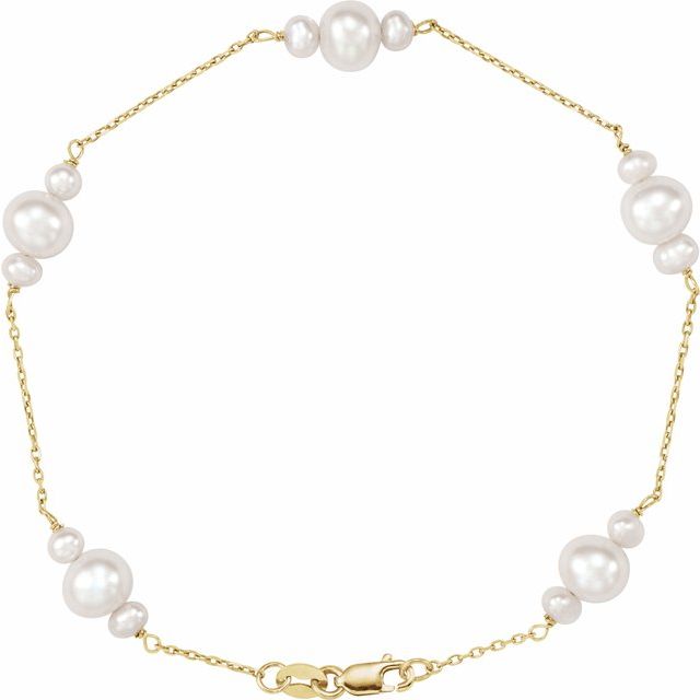 14k yellow gold freshwater pearl accent bracelet — front view