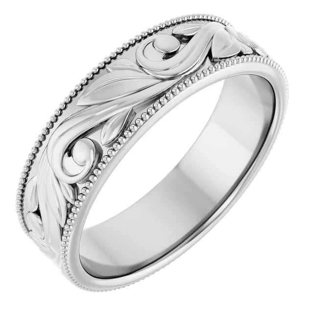 Sterling silver sculpted engraving band — top view
