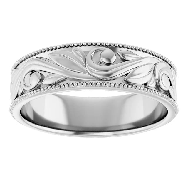 Gold sculpted engraving band — lifestyle styled
