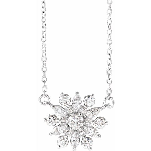 14k yellow gold snowflake necklace with natural diamond — front view