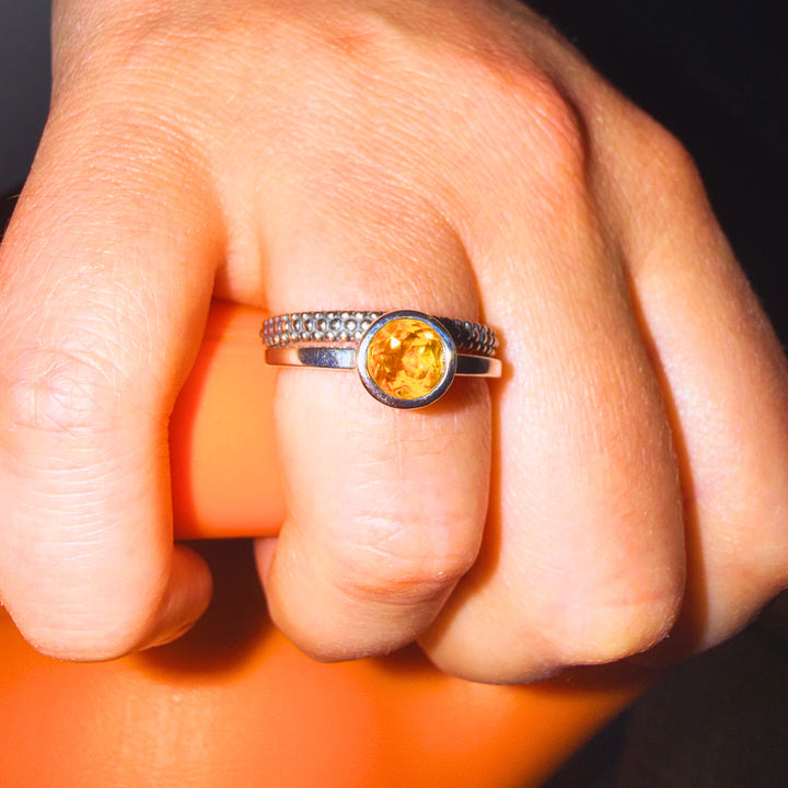 14k yellow gold citrine bezel ring — lifestyle