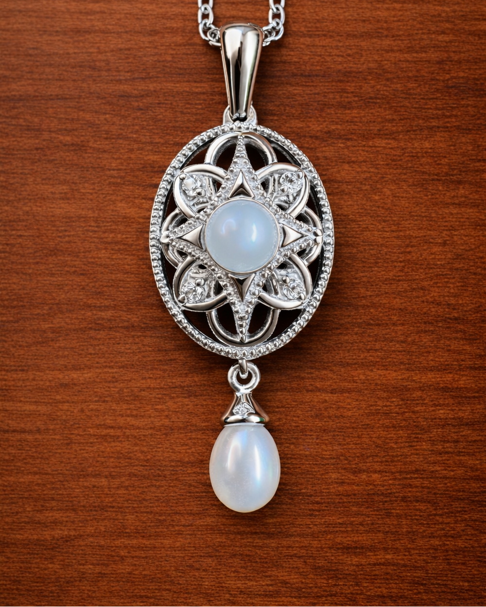 Sterling silver Mademoiselle pearl and diamond necklace — worn