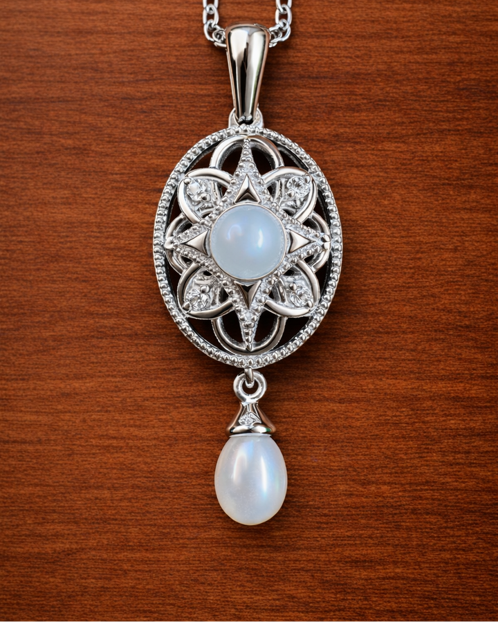 Sterling silver Mademoiselle pearl and diamond necklace — worn