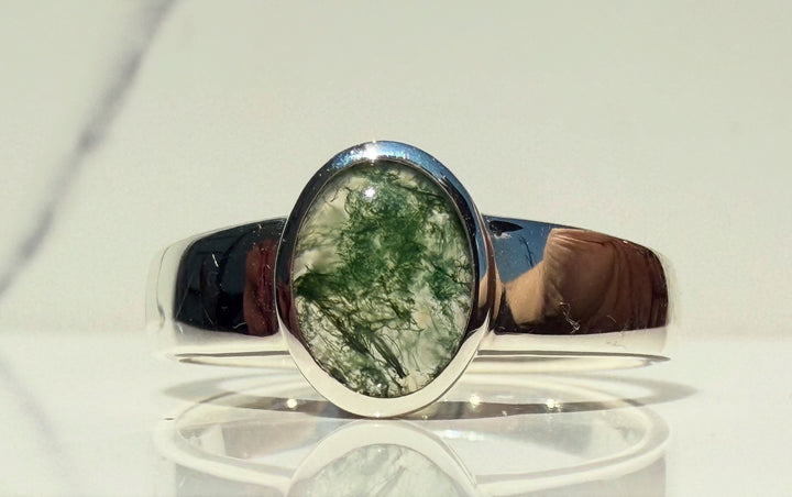 Low-Profile Moss Agate Ring