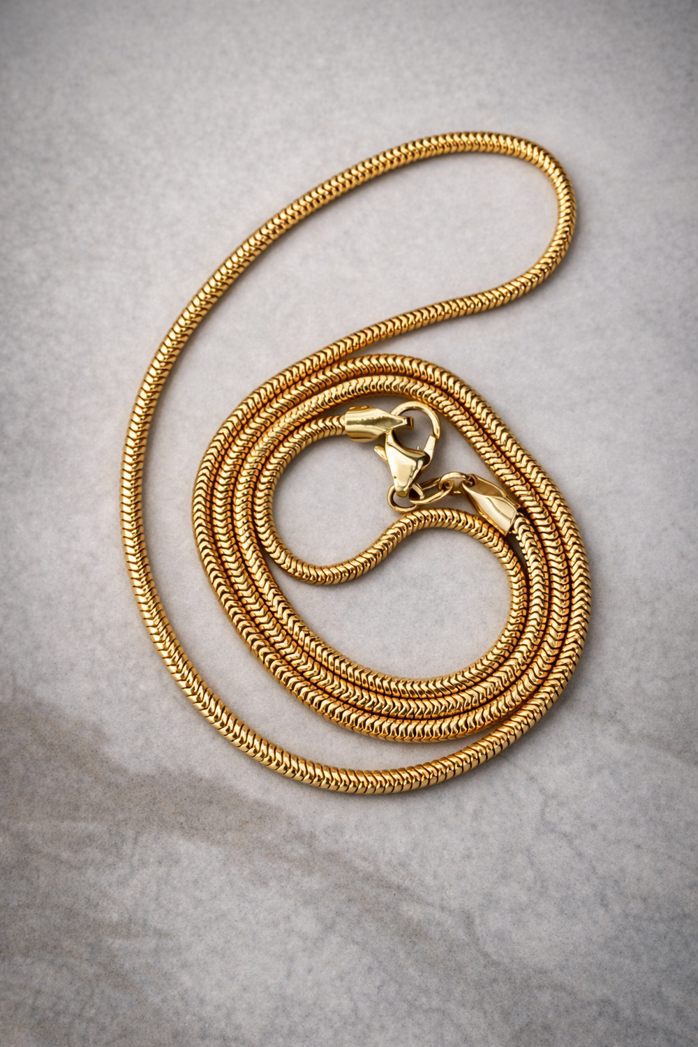 14k yellow gold petite snake chain necklace — length view