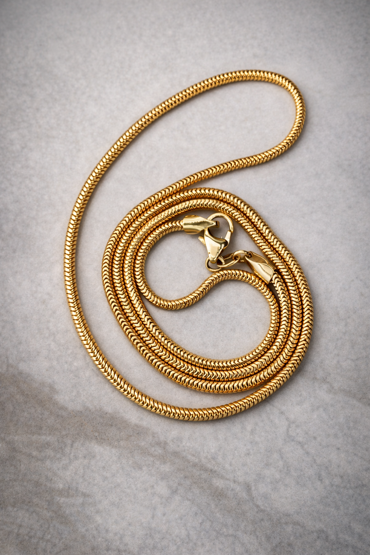 14k yellow gold petite snake chain necklace — length view