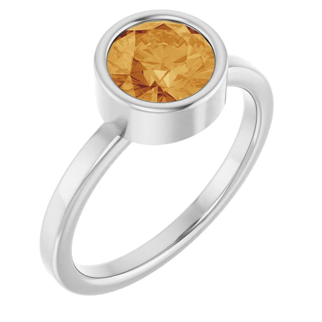Sterling silver citrine bezel ring — top view