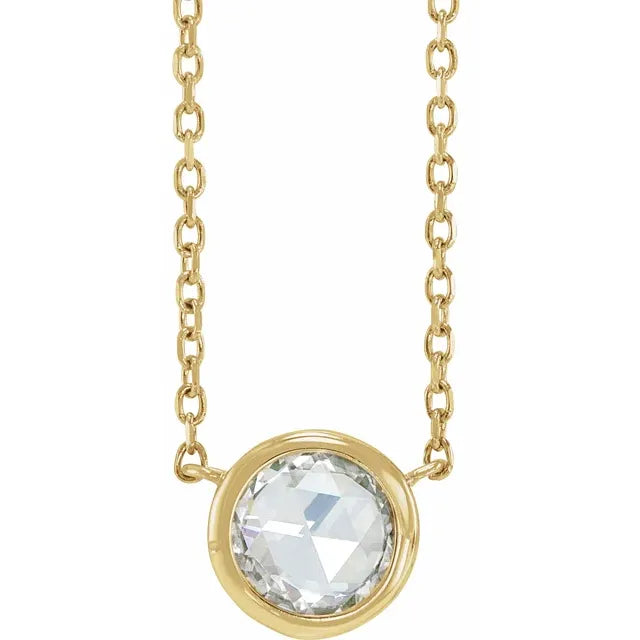 14k yellow gold rose-cut lab grown diamond pendant necklace — front view