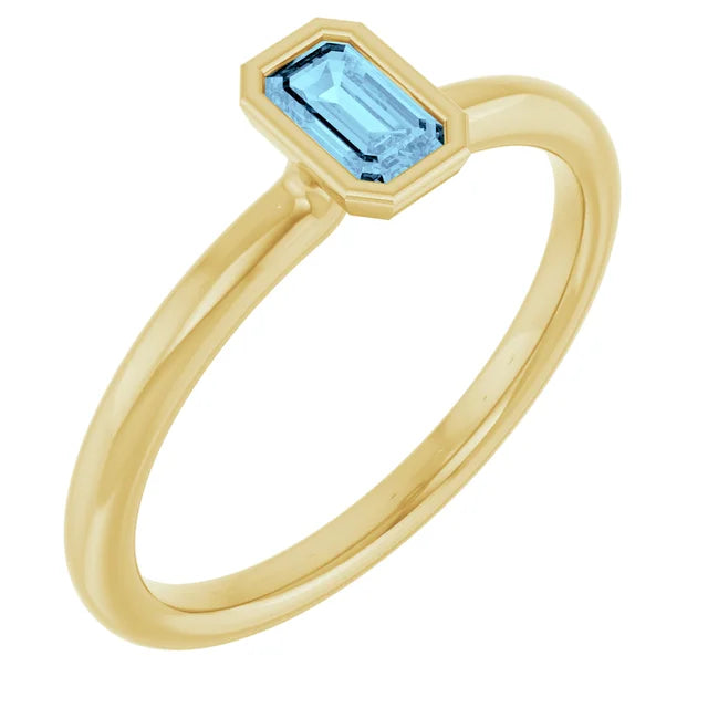 14k yellow gold aquamarine stacker — lifestyle styled