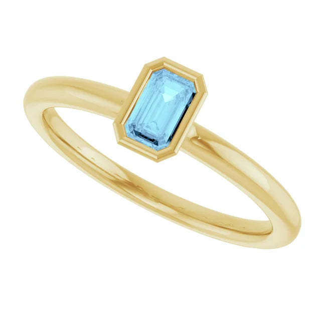 14k rose gold aquamarine bezel stacking ring — top view