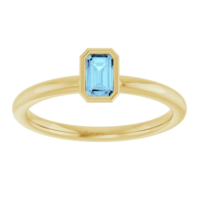 Sterling silver aquamarine bezel stacking ring — side view