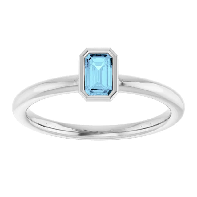 Sterling silver aquamarine bezel stacking ring — alternate view