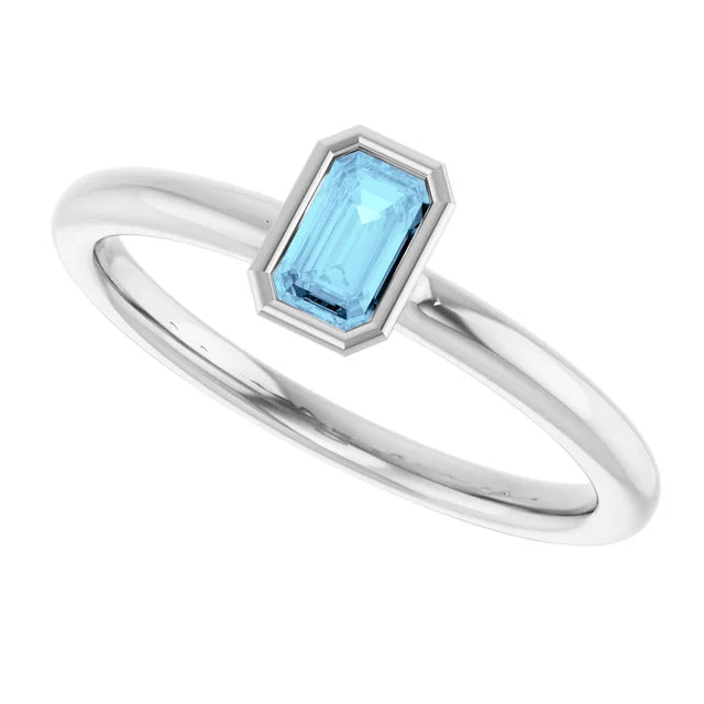 Aquamarine bezel stacking ring — alternate view
