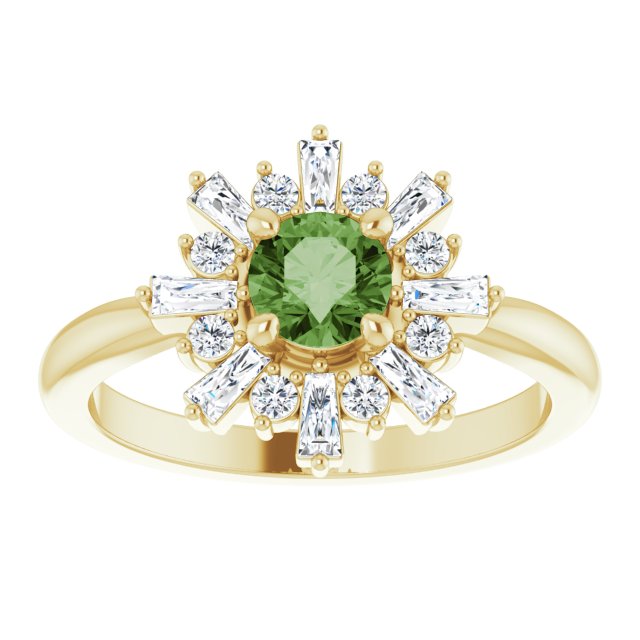14k yellow gold sputnik starburst ring with green tourmaline — side view