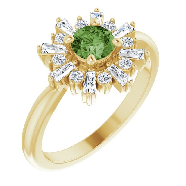14k yellow gold sputnik starburst ring with tourmaline and diamonds — top view