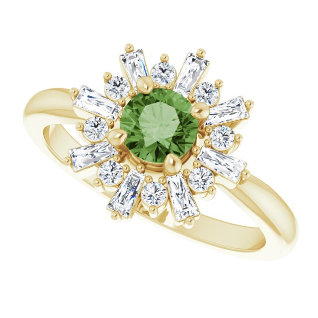 14k yellow gold tourmaline and diamond starburst ring — alternate view