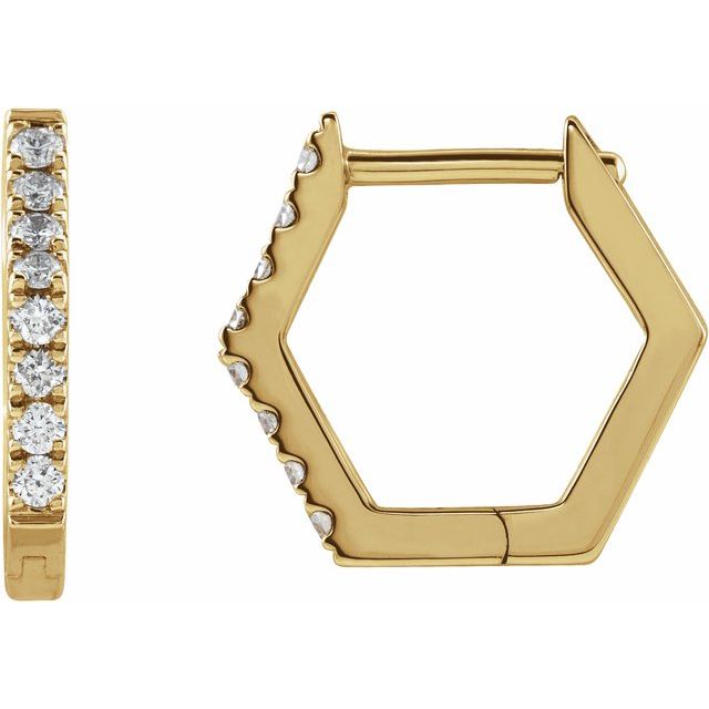 14k rose gold sextagon diamond huggie earrings — front view