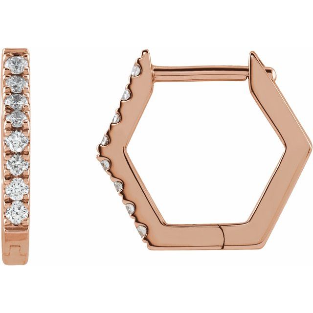 14k yellow gold sextagon diamond huggie earrings — front view
