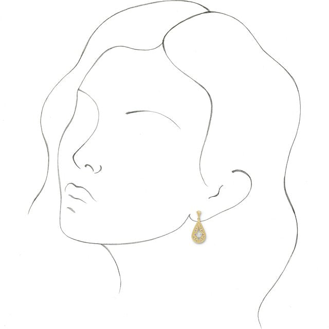 Lace pearl drop earrings in multiple metals — lifestyle styled