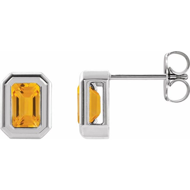 Sterling silver Deco-Revival stud earrings — worn on ear