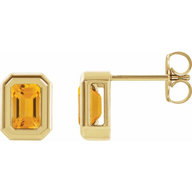 14k yellow gold Deco-Revival studs with citrine — front view