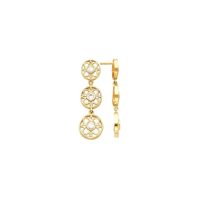 14k yellow gold Andalucia lab grown diamond drop earrings — front view
