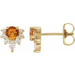 14k yellow gold vampy studs with amethyst — front view