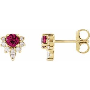 Vampy stud earrings with diamond accent — close-up detail
