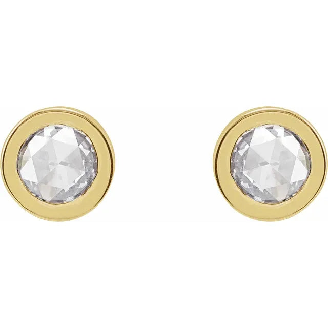 14k yellow gold rose-cut lab grown diamond bezel stud earrings — front view