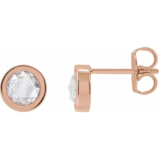 Rose-cut diamond bezel stud earrings — angled view